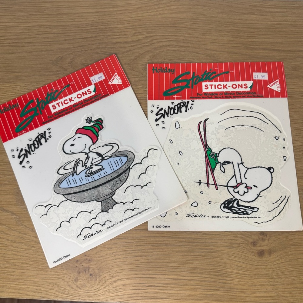Vintage Lot of 2 Peanuts Snoopy Christmas Holiday Stick-Ons